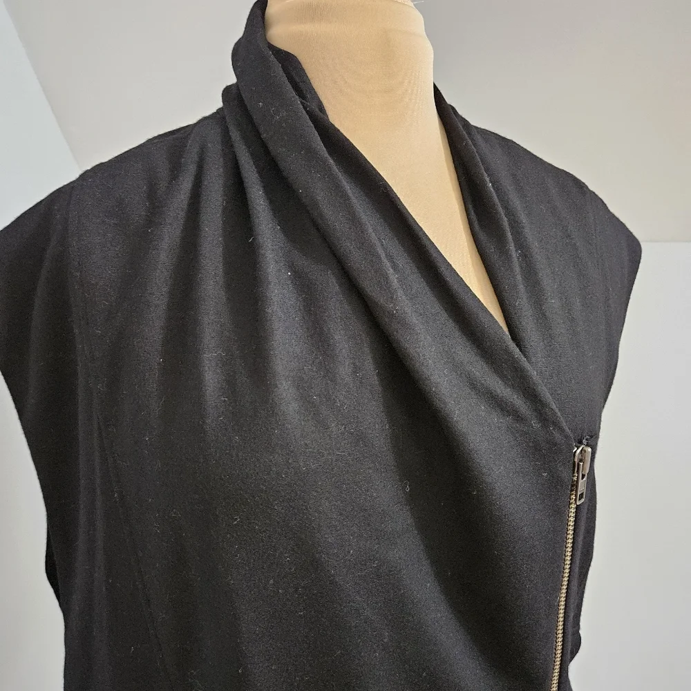 Helmut Lang Wool Black Asymmetrical Zip Up Sleeveless Vest Pockets Size Medium - Picture 10 of 11